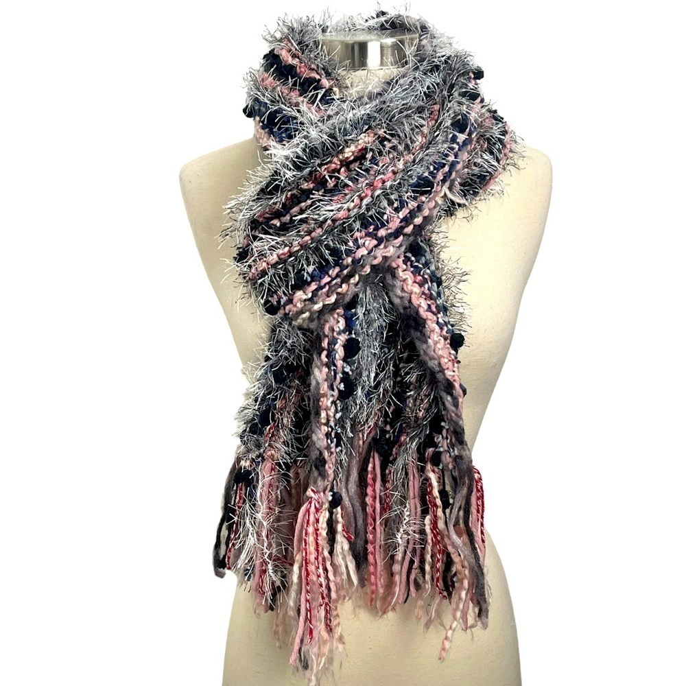Handmade Soft & Warm Multicolored Fuzzy Knit Eyelash Scarf With Fringe.